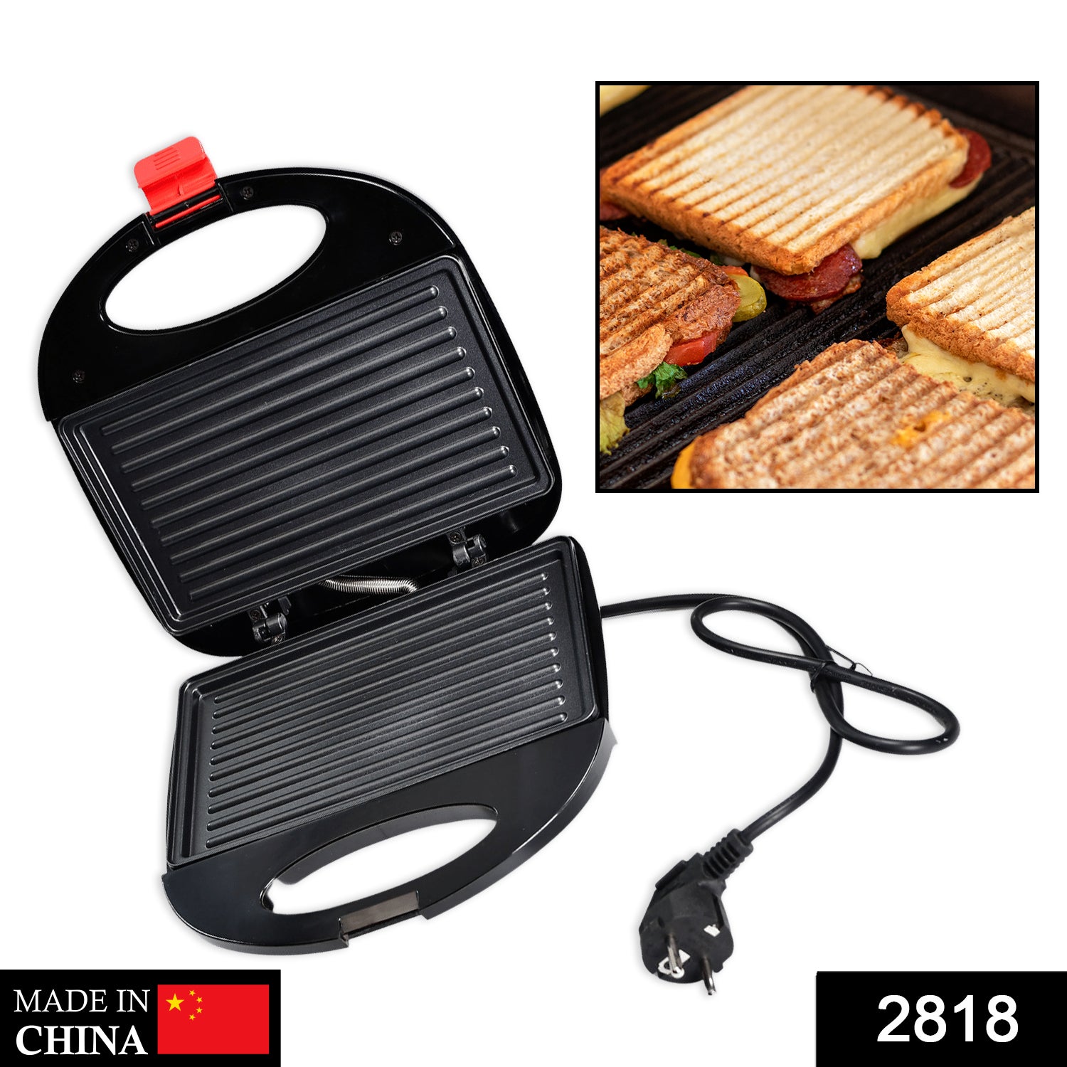 2818 Sandwich Maker Makes Sandwich Non-Stick Plates| Easy to Use with Indicator Lights DeoDap 2818 Sandwich Maker Makes Sandwich Non-Stick Plates| Easy to Use with Indicator Lights DeoDap
